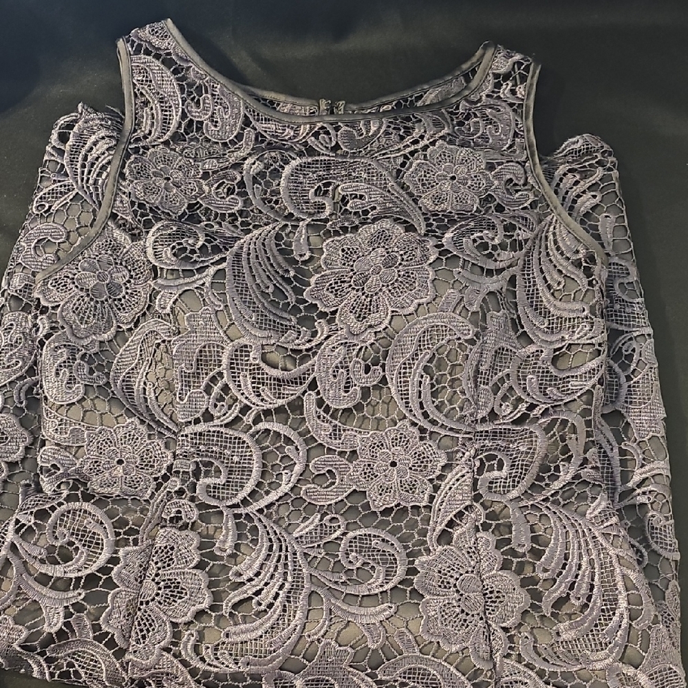 Adrianna Papell Dary Gray Sheath Midi Dress Sleeveless Bateau Size 8 - Picture 10 of 16